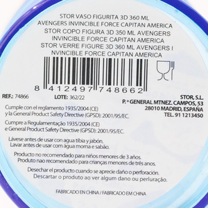 Bicchiere con Cannuccia Capitan America MARVEL Personaggio 3d Bpa Free 360 Ml - 74866