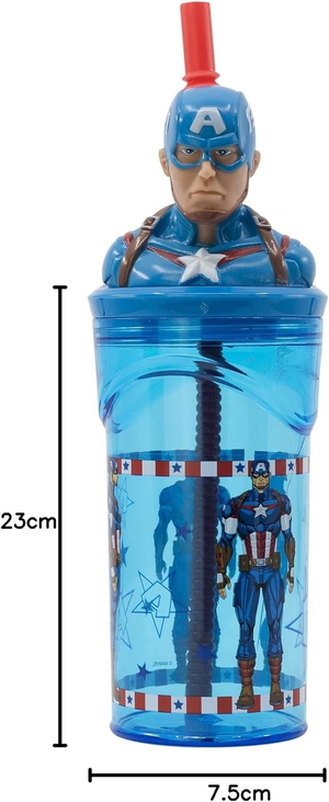 Bicchiere con Cannuccia Capitan America MARVEL Personaggio 3d Bpa Free 360 Ml - 74866