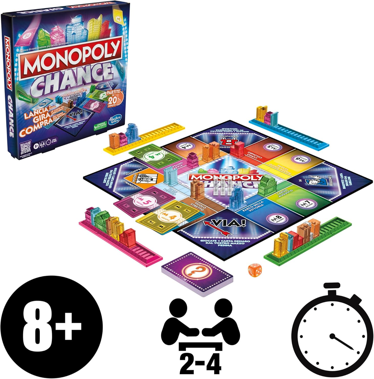 Monopoly Chance Gioco da Tavolo Veloce 20 Minuti per Famiglie 2-4 Giocatori da 8 Anni