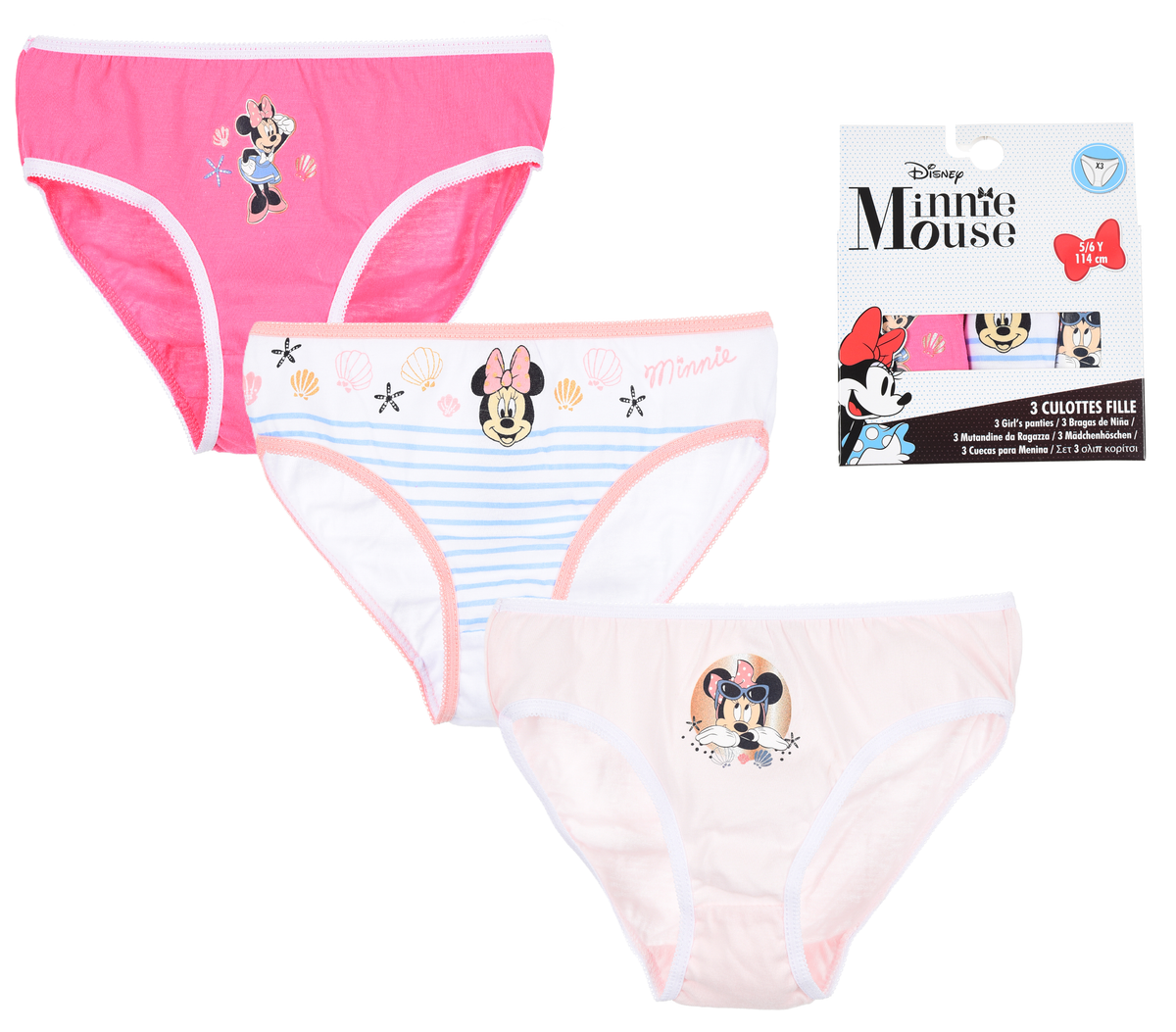 Mutandine Set 3 Pezzi Minnie DISNEY Slip in Cotone in Scatola 3/8 Anni - Ye30027