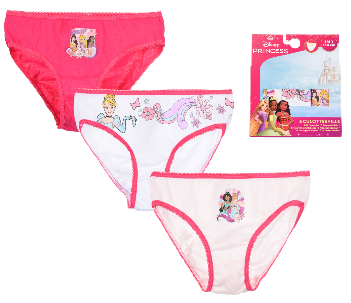 Mutandine Set 3 Pezzi Principesse DISNEY Slip in Cotone in Scatola 3/8 Anni - Ye30054