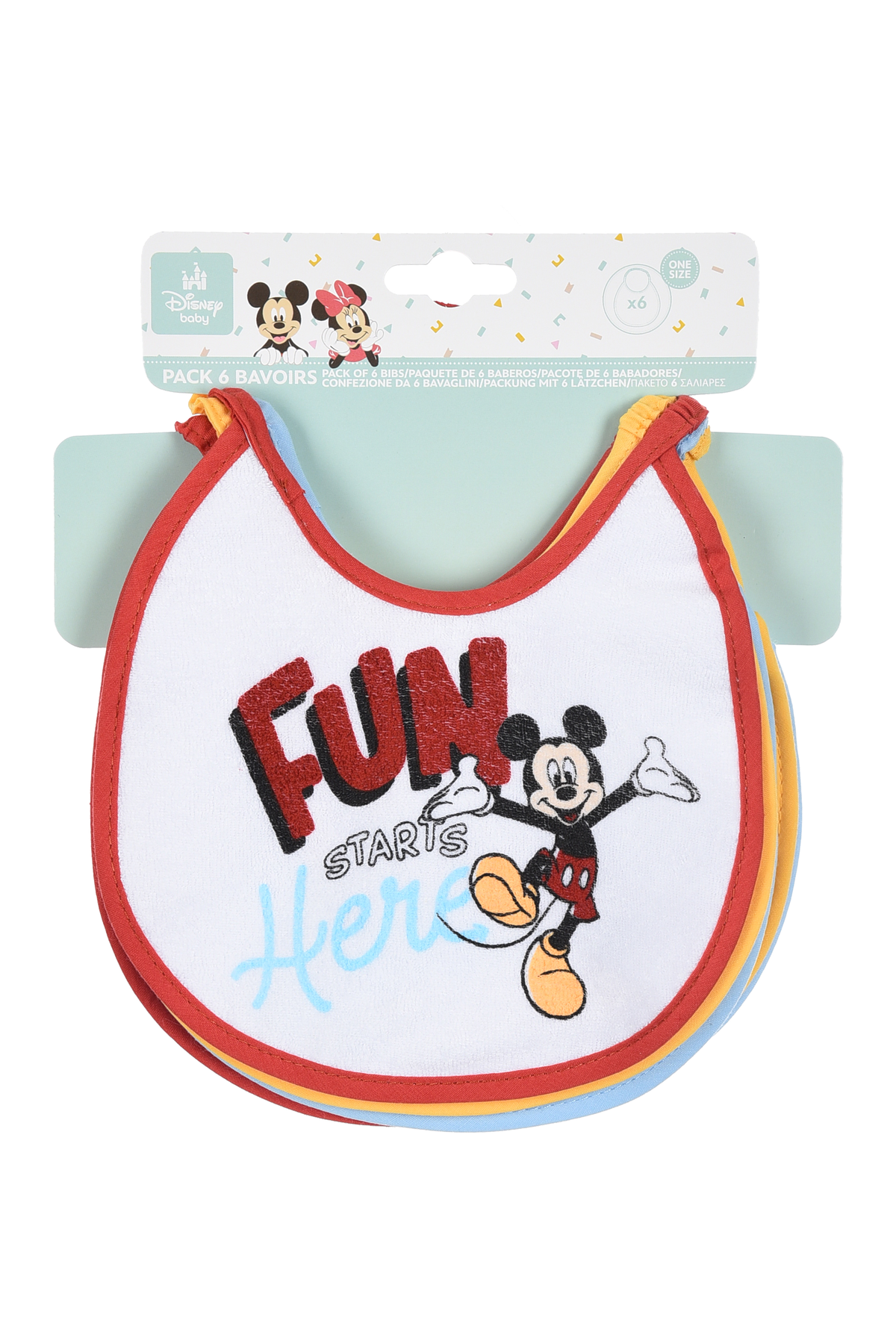 Bavette Topolino DISNEY Set 6 Bavaglini 18 X 18 CM in Spugna per Bambini - Ye09005