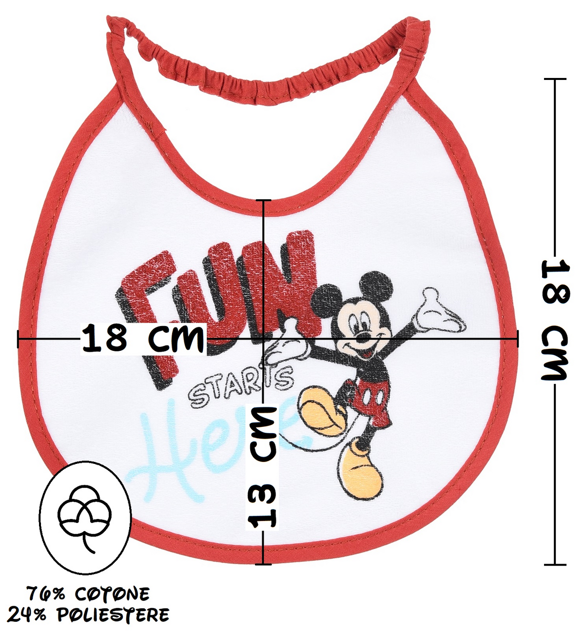 Bavette Topolino DISNEY Set 6 Bavaglini 18 X 18 CM in Spugna per Bambini - Ye09005