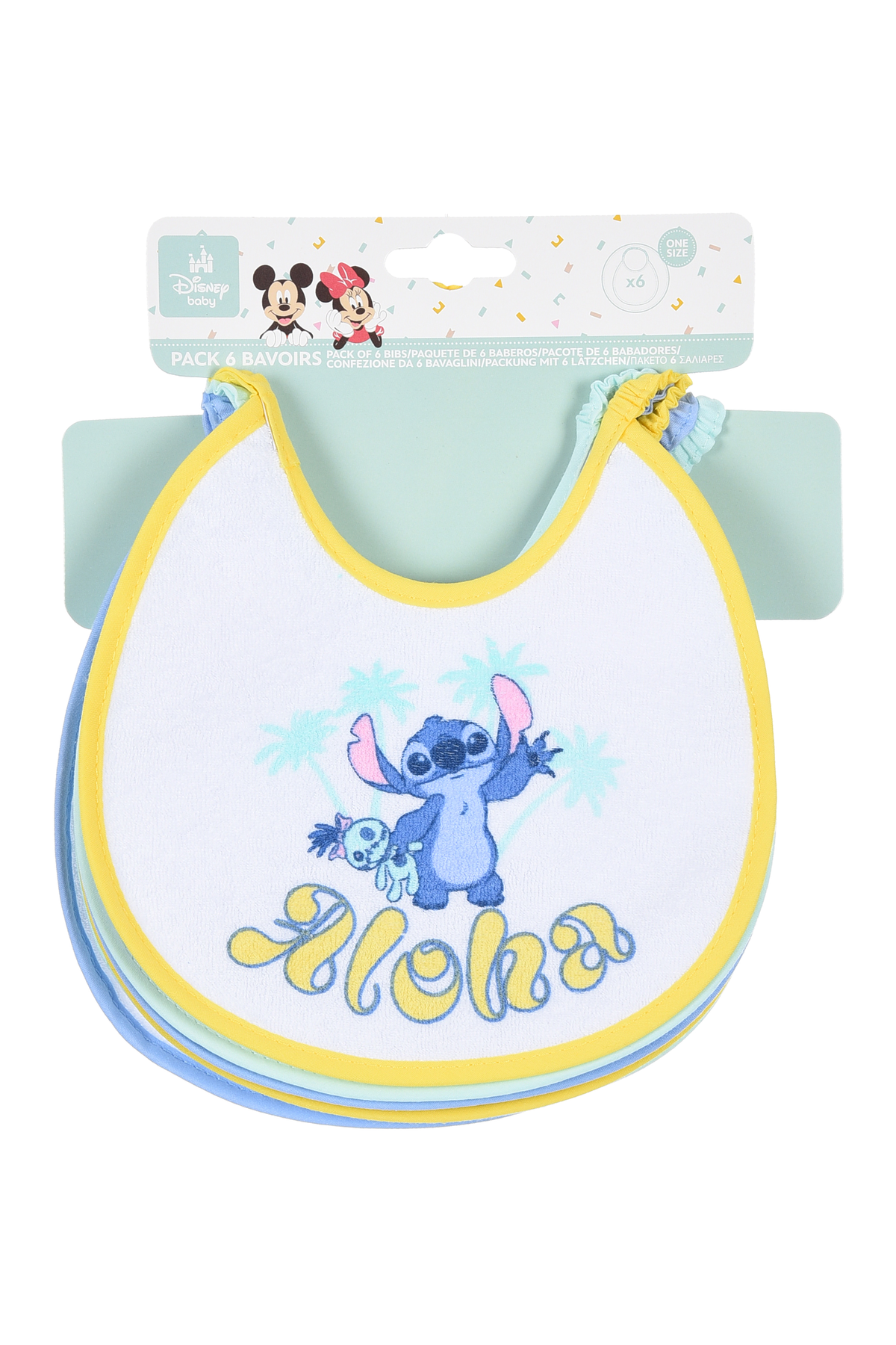 Bavette Stitch DISNEY Set 6 Bavaglini 18 X 18 CM in Spugna per Bambini - Ye09006