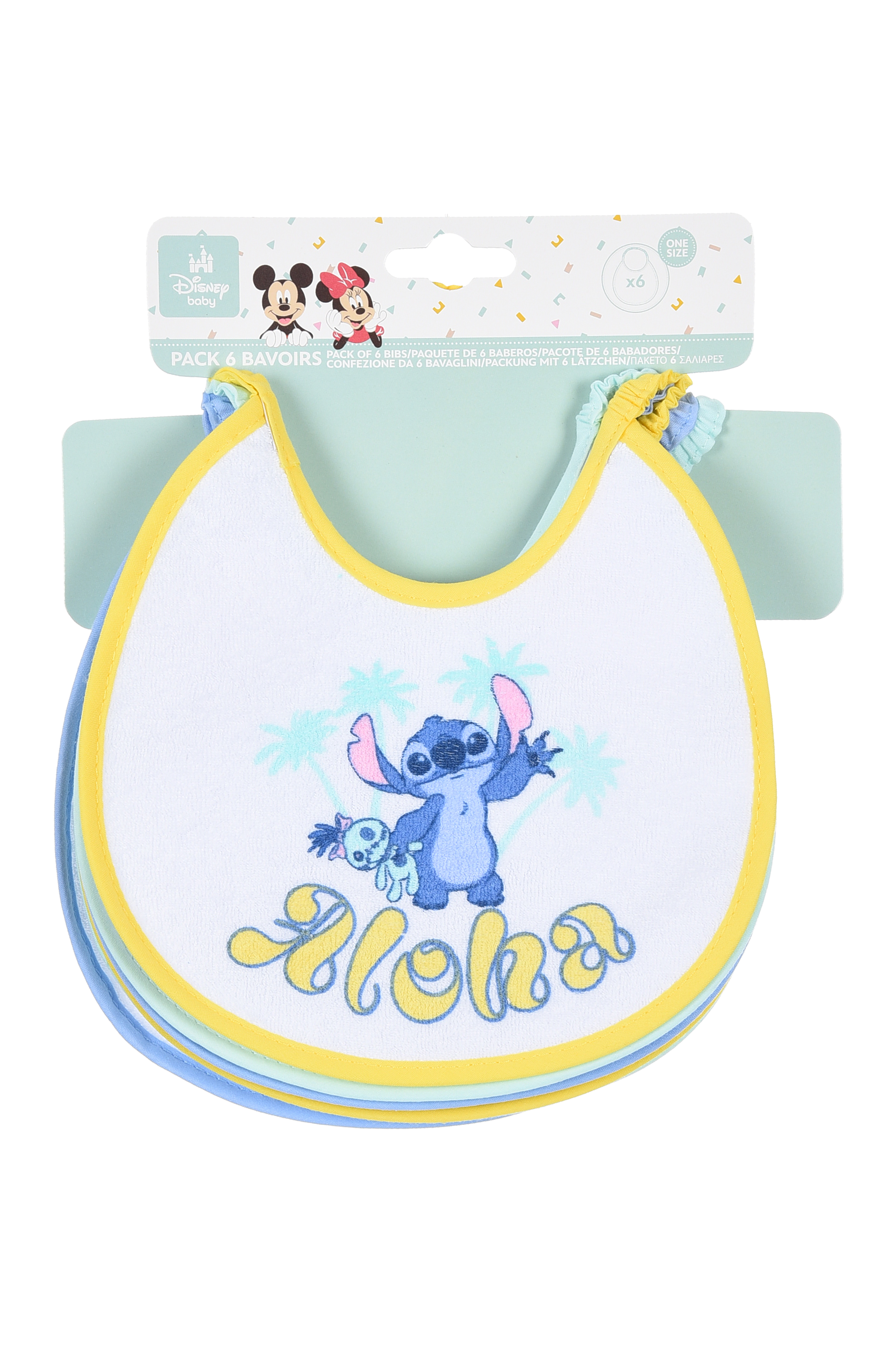 Bavette Stitch DISNEY Set 6 Bavaglini 18 X 18 CM in Spugna per Bambini - Ye09006