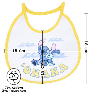 Bavette Stitch DISNEY Set 6 Bavaglini 18 X 18 CM in Spugna per Bambini - Ye09006