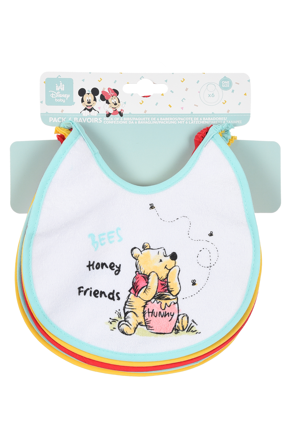 Bavette Winnie the Pooh DISNEY Set 6 Bavaglini 18 X 18 CM in Spugna per Bambini - Ye09007