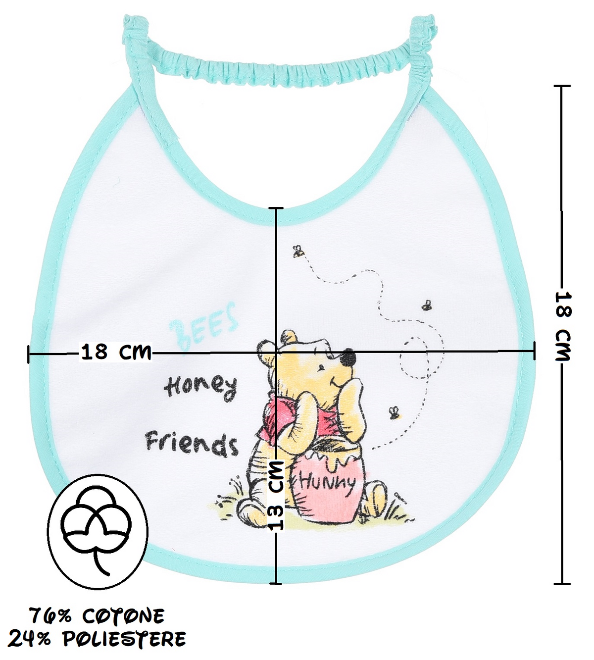Bavette Winnie the Pooh DISNEY Set 6 Bavaglini 18 X 18 CM in Spugna per Bambini - Ye09007