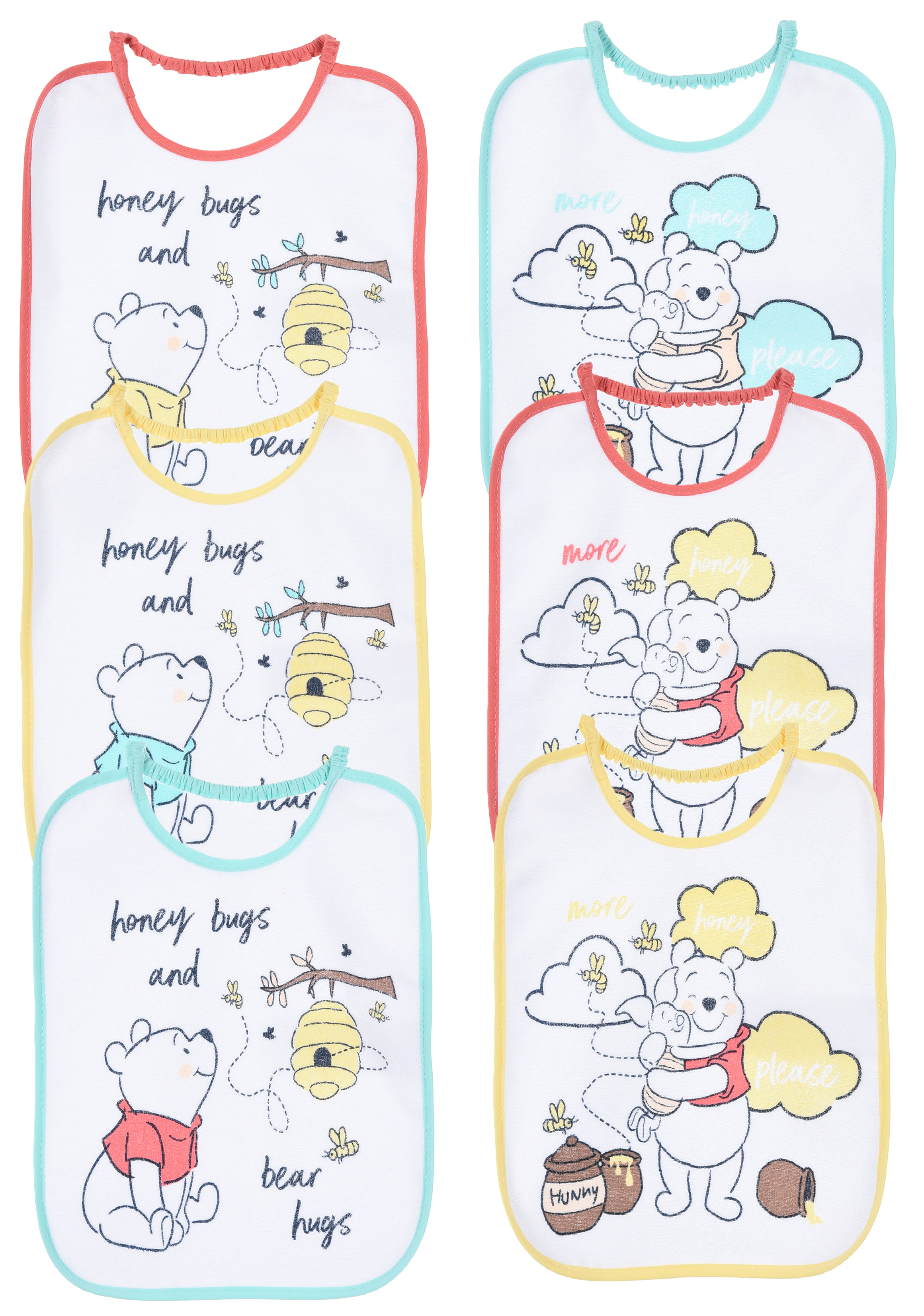 Bavette Winnie the Pooh DISNEY Set 6 Bavaglini 27 X 22,5 CM in Spugna per Bambini - Ye09003