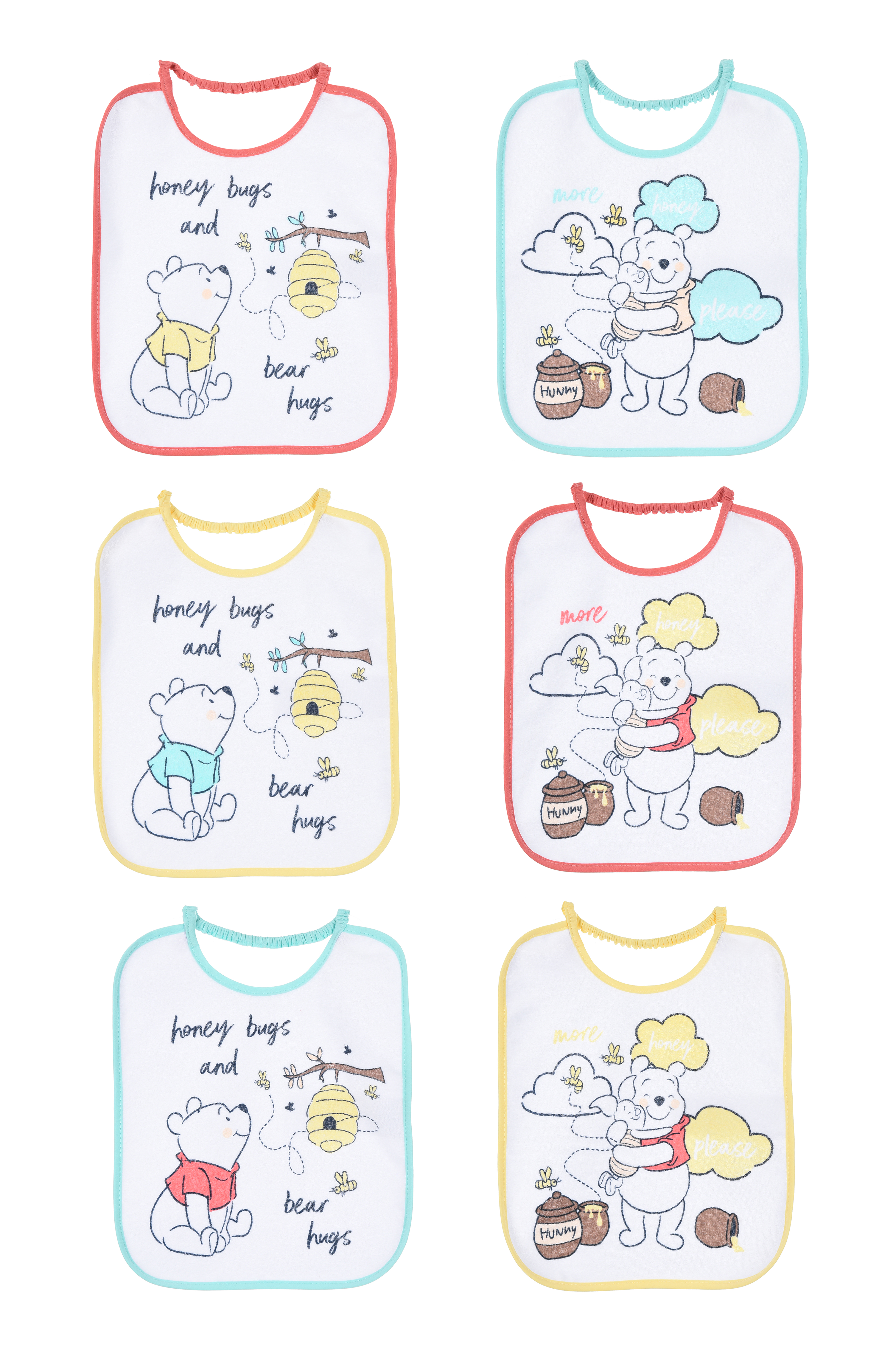 Bavette Winnie the Pooh DISNEY Set 6 Bavaglini 27 X 22,5 CM in Spugna per Bambini - Ye09003