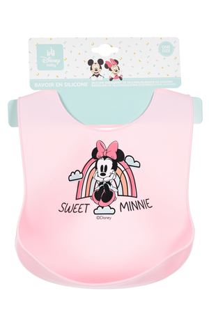 Bavette Minnie DISNEY Bavaglino in Silicone 30 X 23 CM con Tasca Raccogli Briciole per Bambini - Ye09010