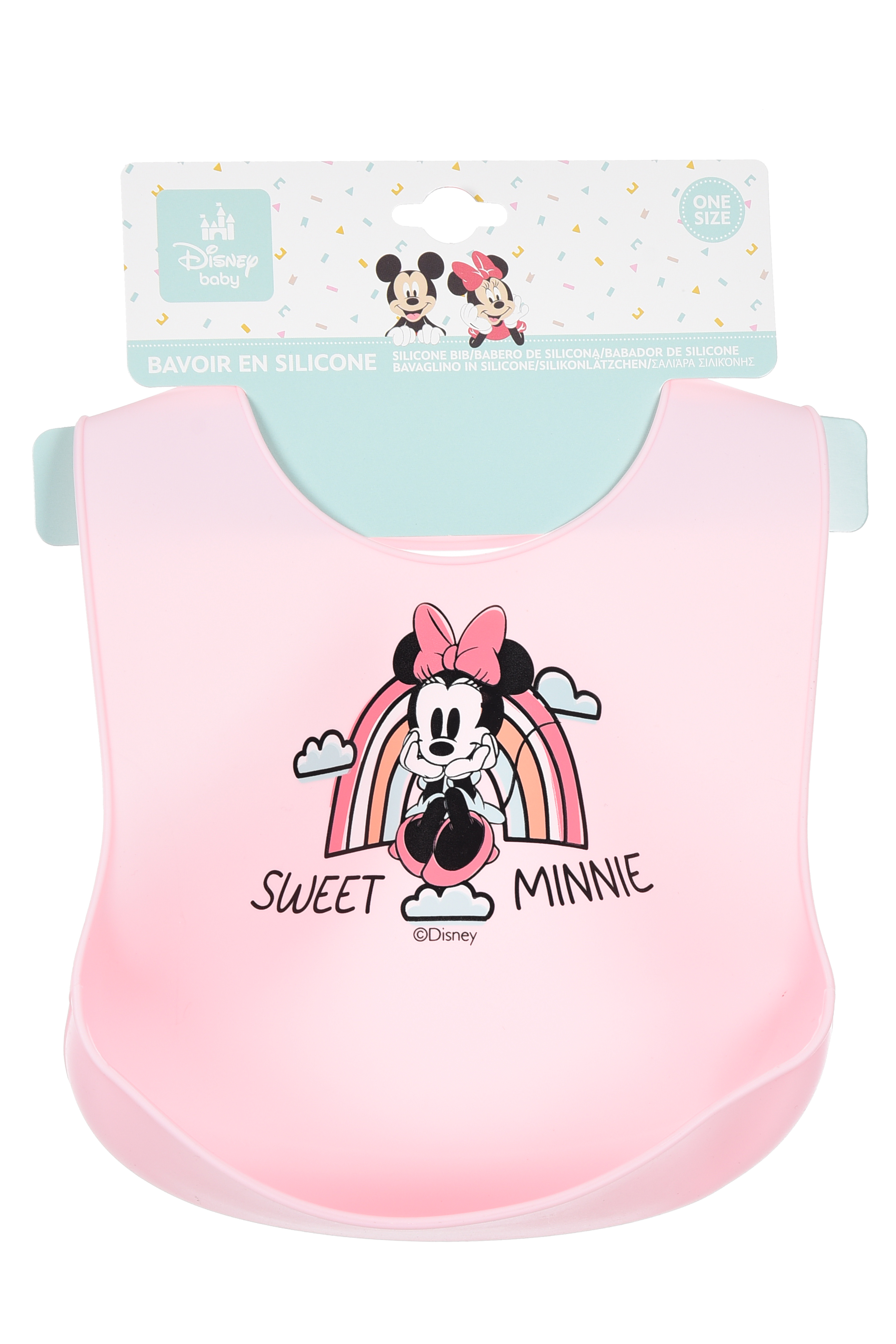 Bavette Minnie DISNEY Bavaglino in Silicone 30 X 23 CM con Tasca Raccogli Briciole per Bambini - Ye09010