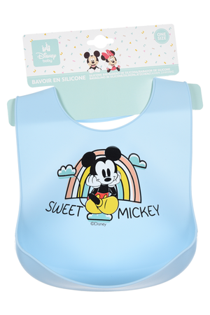 Bavette Topolino DISNEY Bavaglino in Silicone 30 X 23 CM con Tasca Raccogli Briciole per Bambini - Ye09011