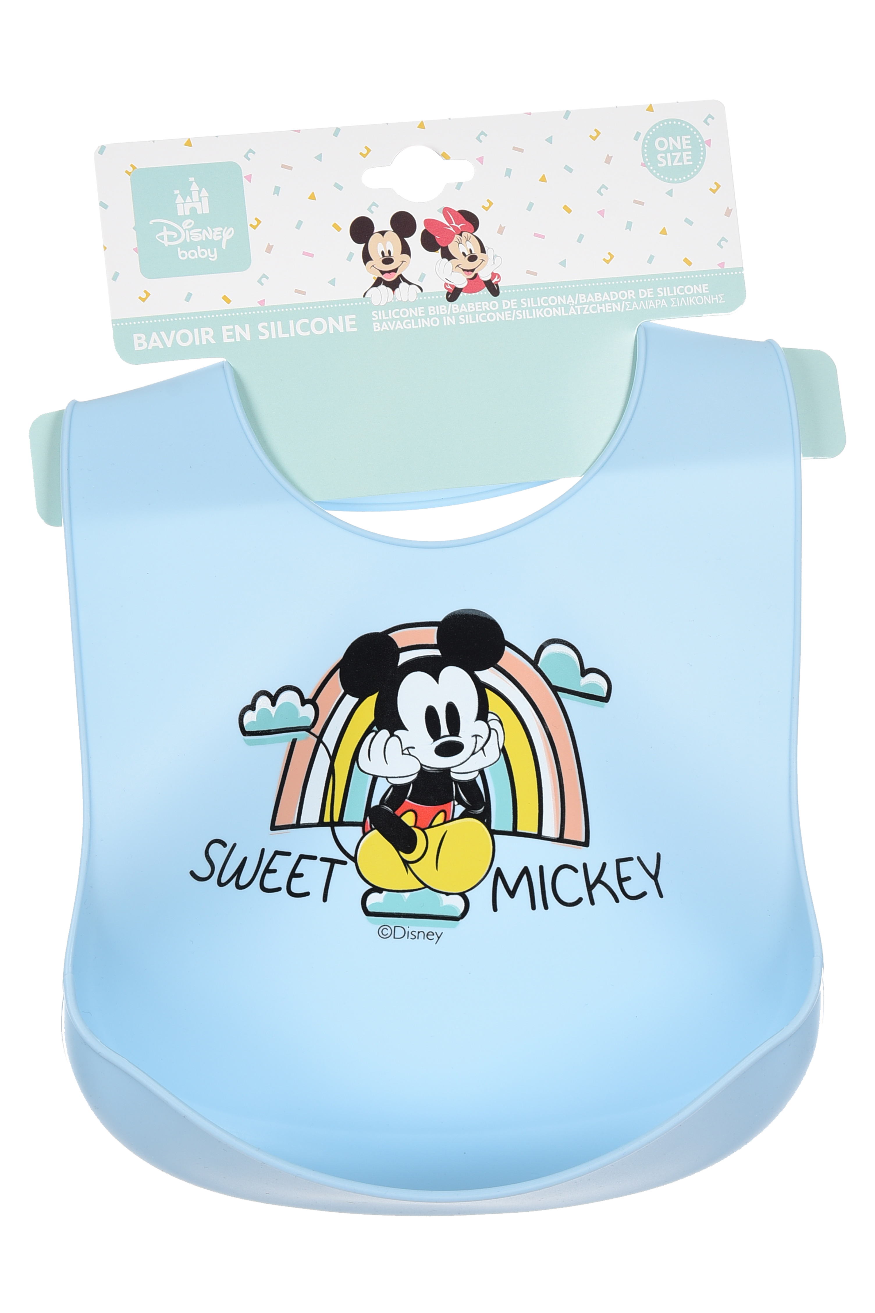 Bavette Topolino DISNEY Bavaglino in Silicone 30 X 23 CM con Tasca Raccogli Briciole per Bambini - Ye09011