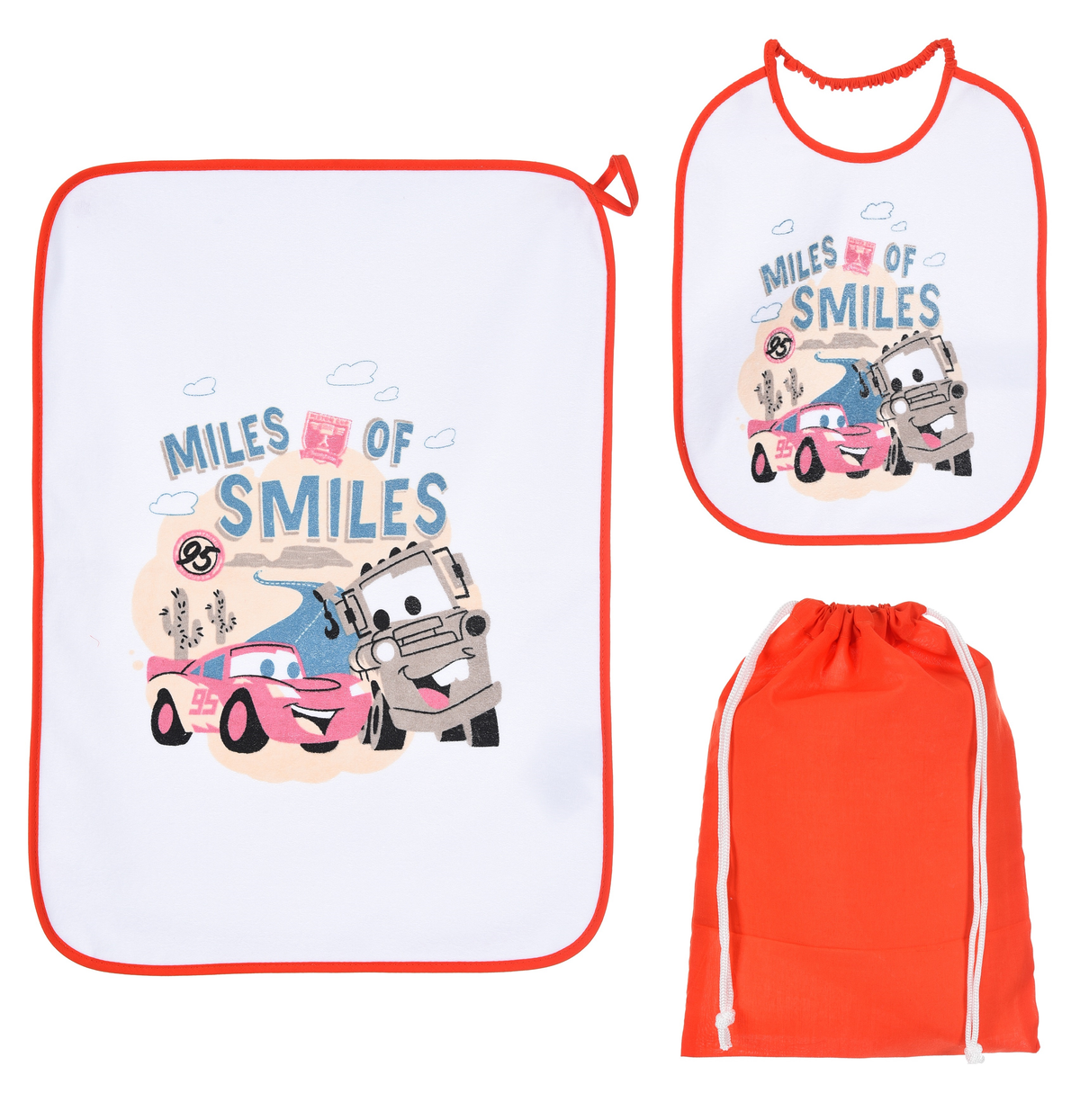 Set Asilo 3 Pezzi Cars DISNEY Bavetta con Elastico Tovaglietta Sacca - Ye09018
