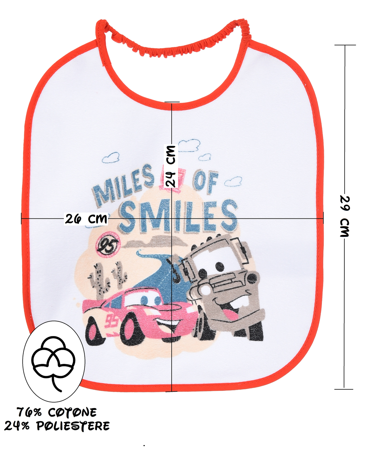Set Asilo 3 Pezzi Cars DISNEY Bavetta con Elastico Tovaglietta Sacca - Ye09018