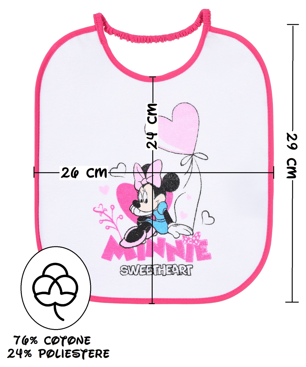 Set Asilo 3 Pezzi Minnie DISNEY Bavetta con Elastico Tovaglietta Sacca - Ye09013