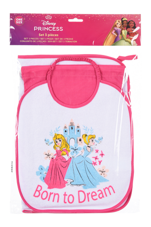 Set Asilo 3 Pezzi Principesse DISNEY Bavetta con Elastico Tovaglietta Sacca - Ye09015
