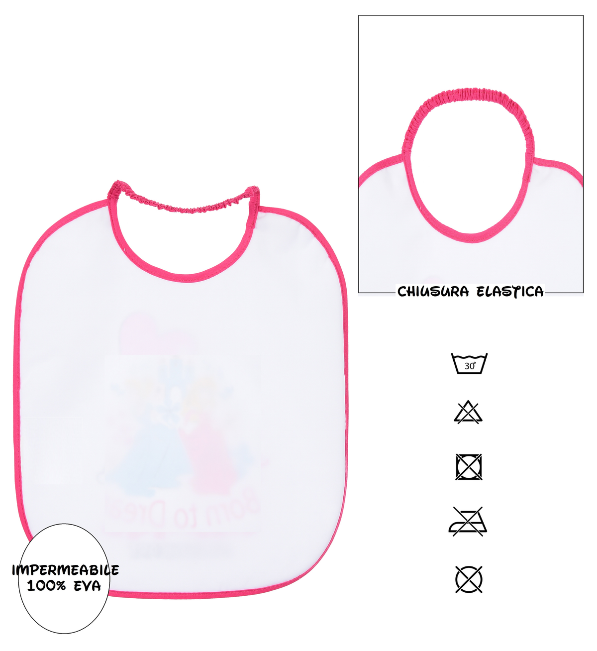 Set Asilo 3 Pezzi Principesse DISNEY Bavetta con Elastico Tovaglietta Sacca - Ye09015