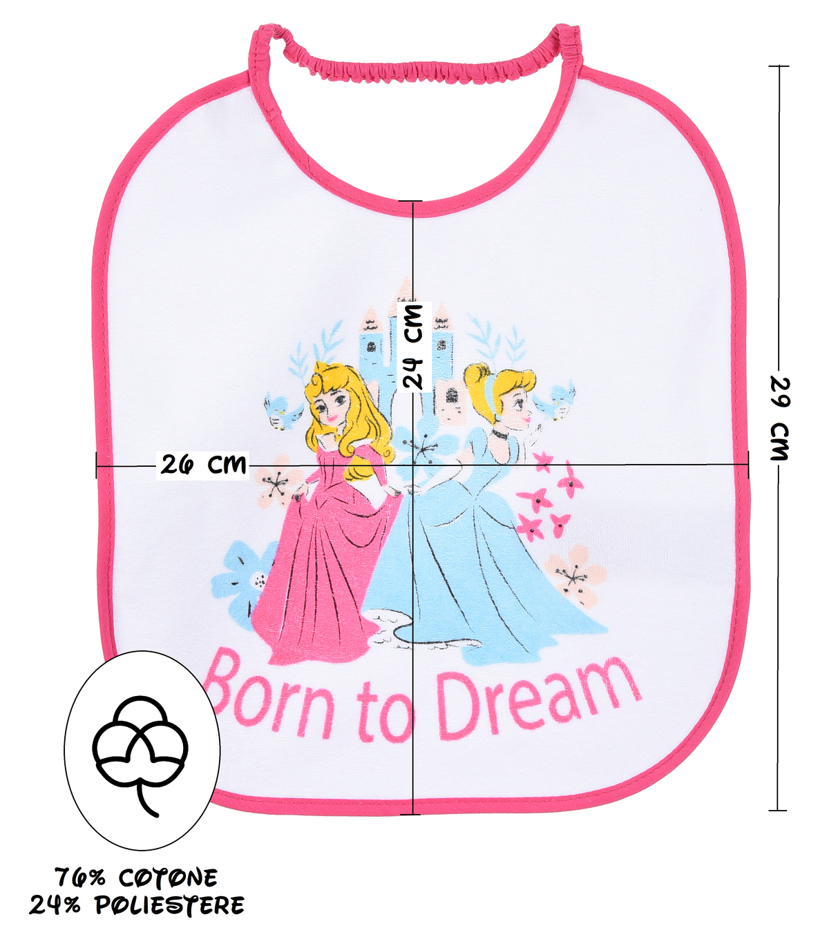 Set Asilo 3 Pezzi Principesse DISNEY Bavetta con Elastico Tovaglietta Sacca - Ye09015