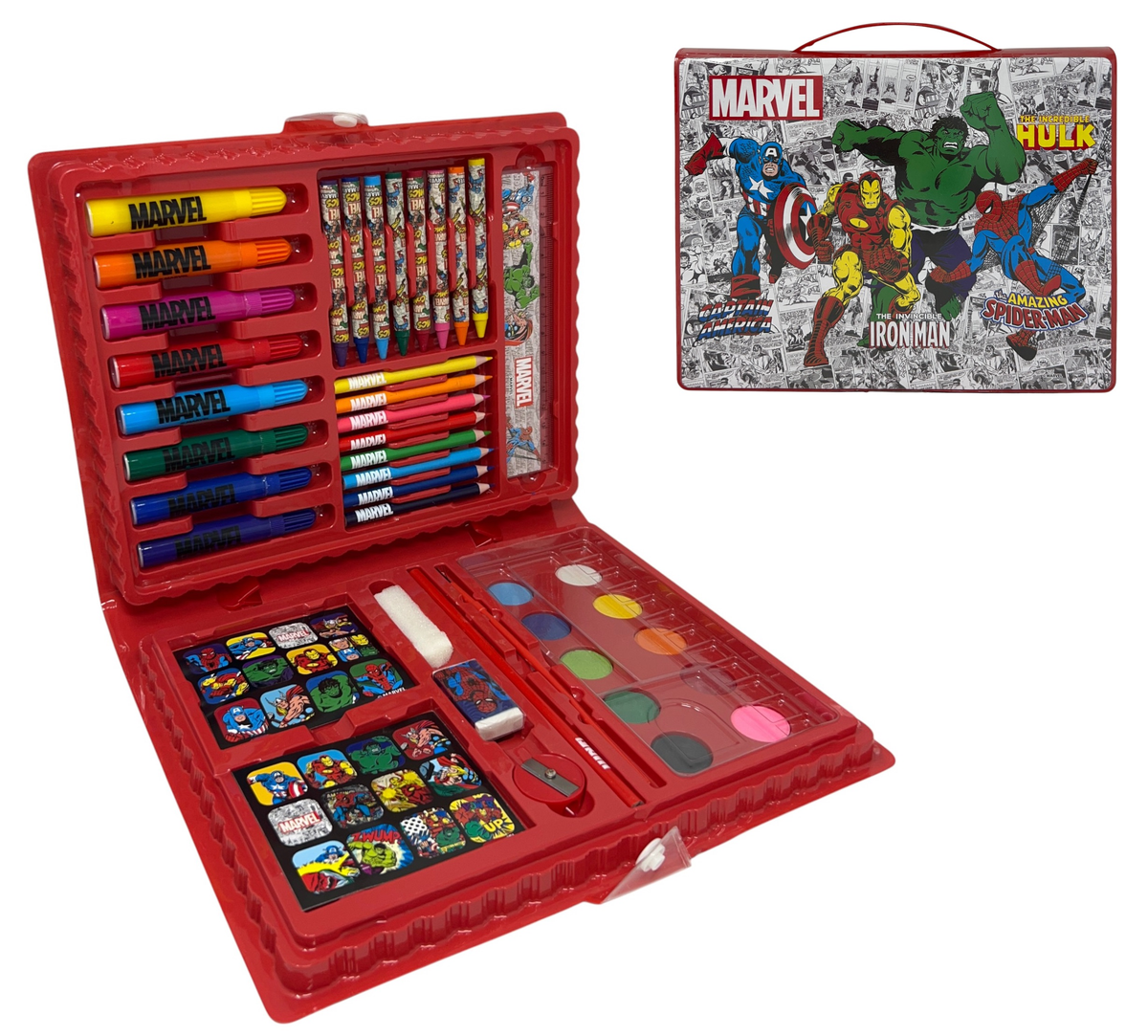 Valigetta 65 Pezzi Avengers MARVEL Scatola Colori Cancelleria Stickers per Bambini - 0840