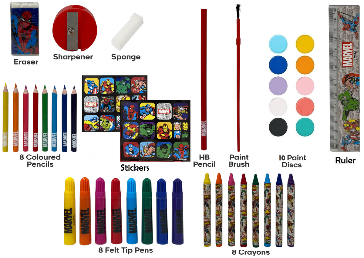 Valigetta 65 Pezzi Avengers MARVEL Scatola Colori Cancelleria Stickers per Bambini - 0840