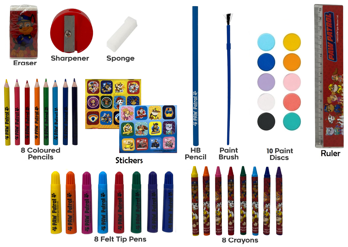 Valigetta 65 Pezzi Paw Patrol Scatola Colori Cancelleria Stickers per Bambini - 0841