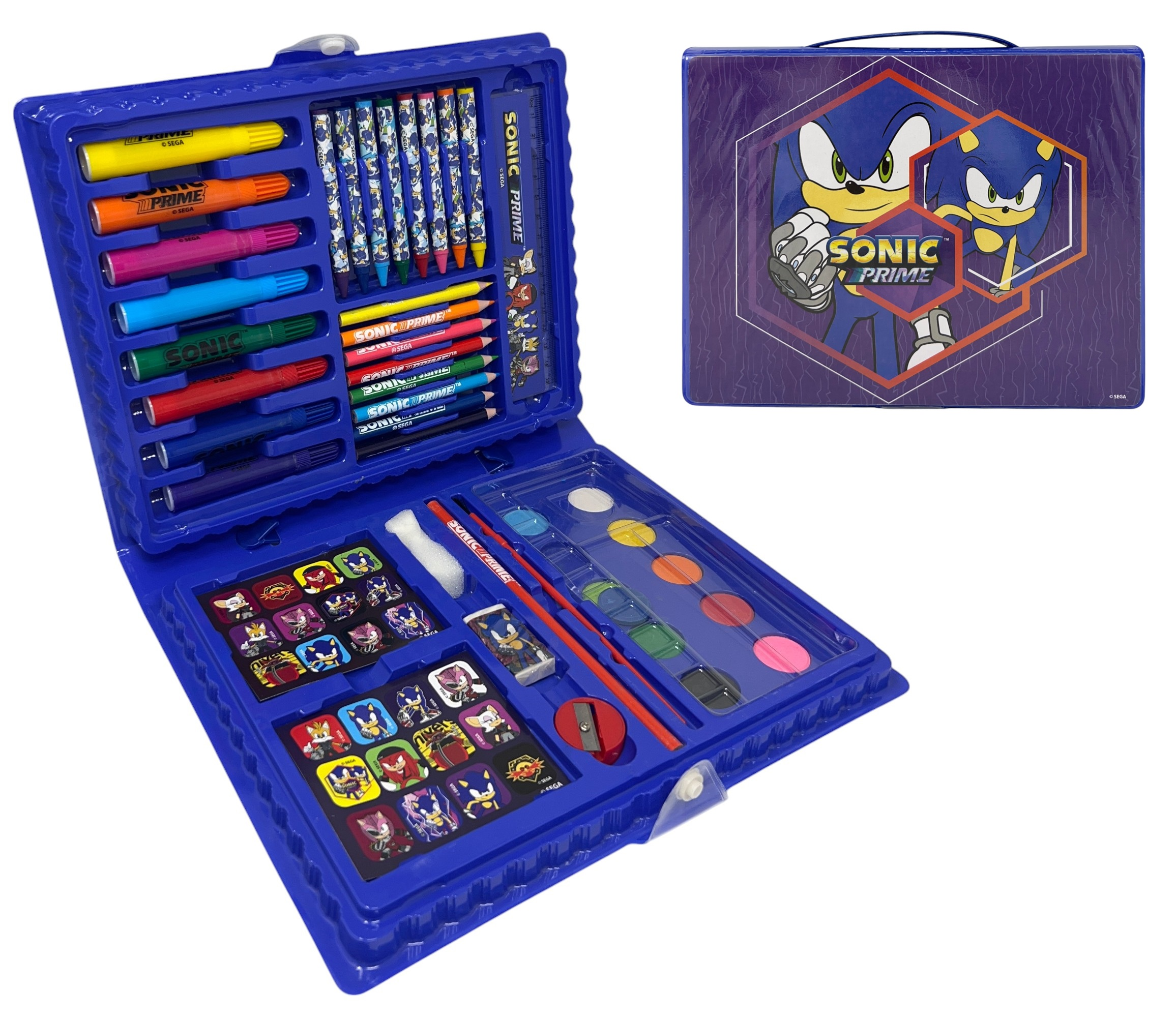 Valigetta 65 Pezzi Sonic Prime Scatola Colori Cancelleria Stickers per Bambini - 0842