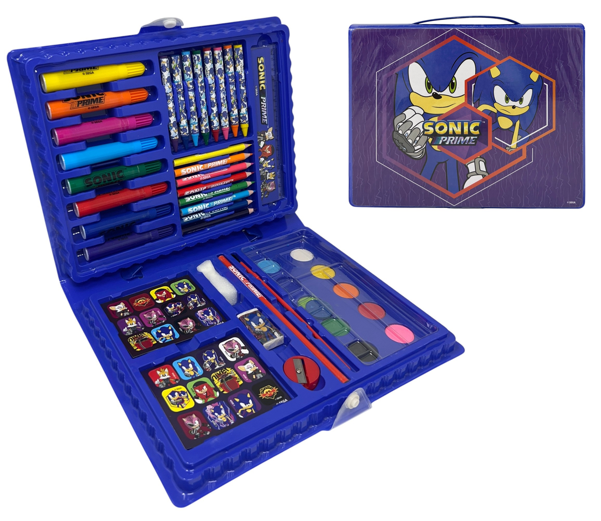 Valigetta 65 Pezzi Sonic Prime Scatola Colori Cancelleria Stickers per Bambini - 0842