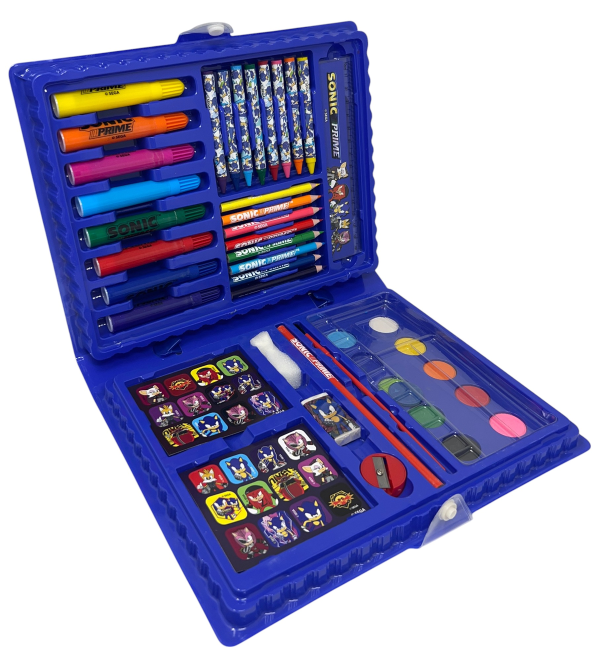 Valigetta 65 Pezzi Sonic Prime Scatola Colori Cancelleria Stickers per Bambini - 0842