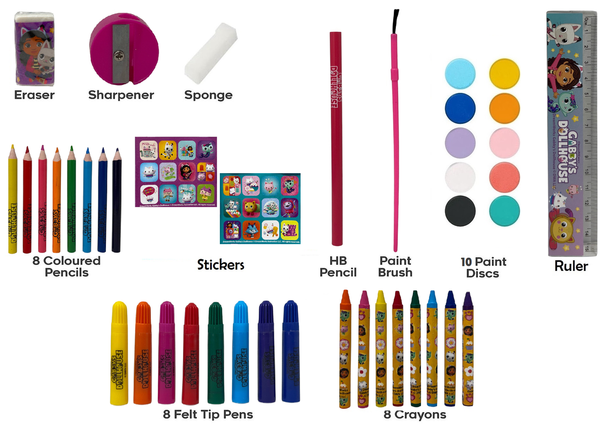 Valigetta 65 Pezzi Gabby's Dollhouse Scatola Colori Cancelleria Stickers per Bambini - 0844