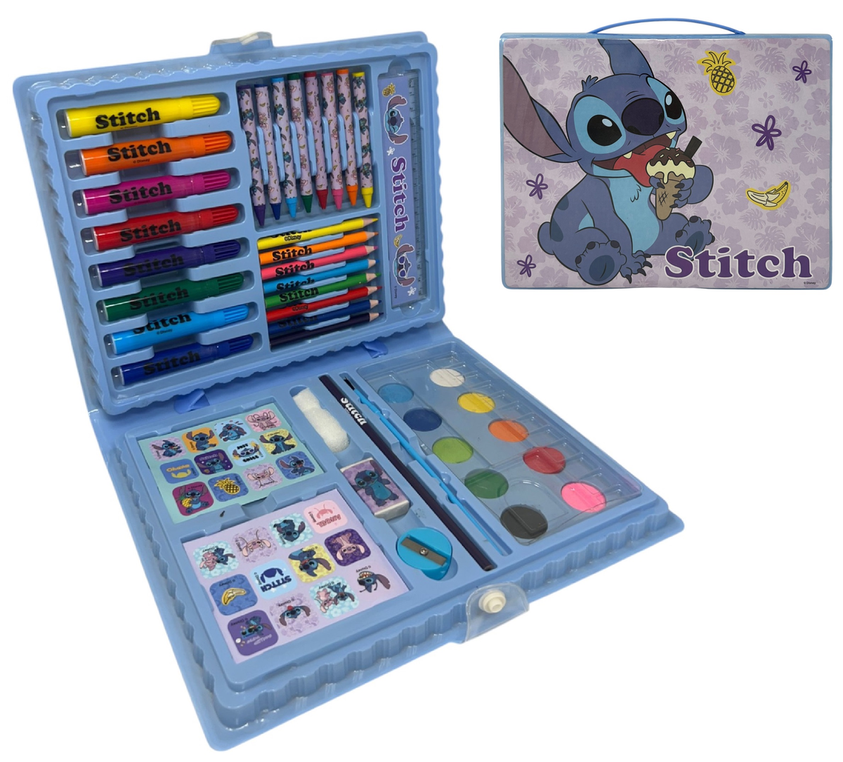 Valigetta 65 Pezzi Stitch DISNEY Scatola Colori Cancelleria Stickers per Bambini - 0845