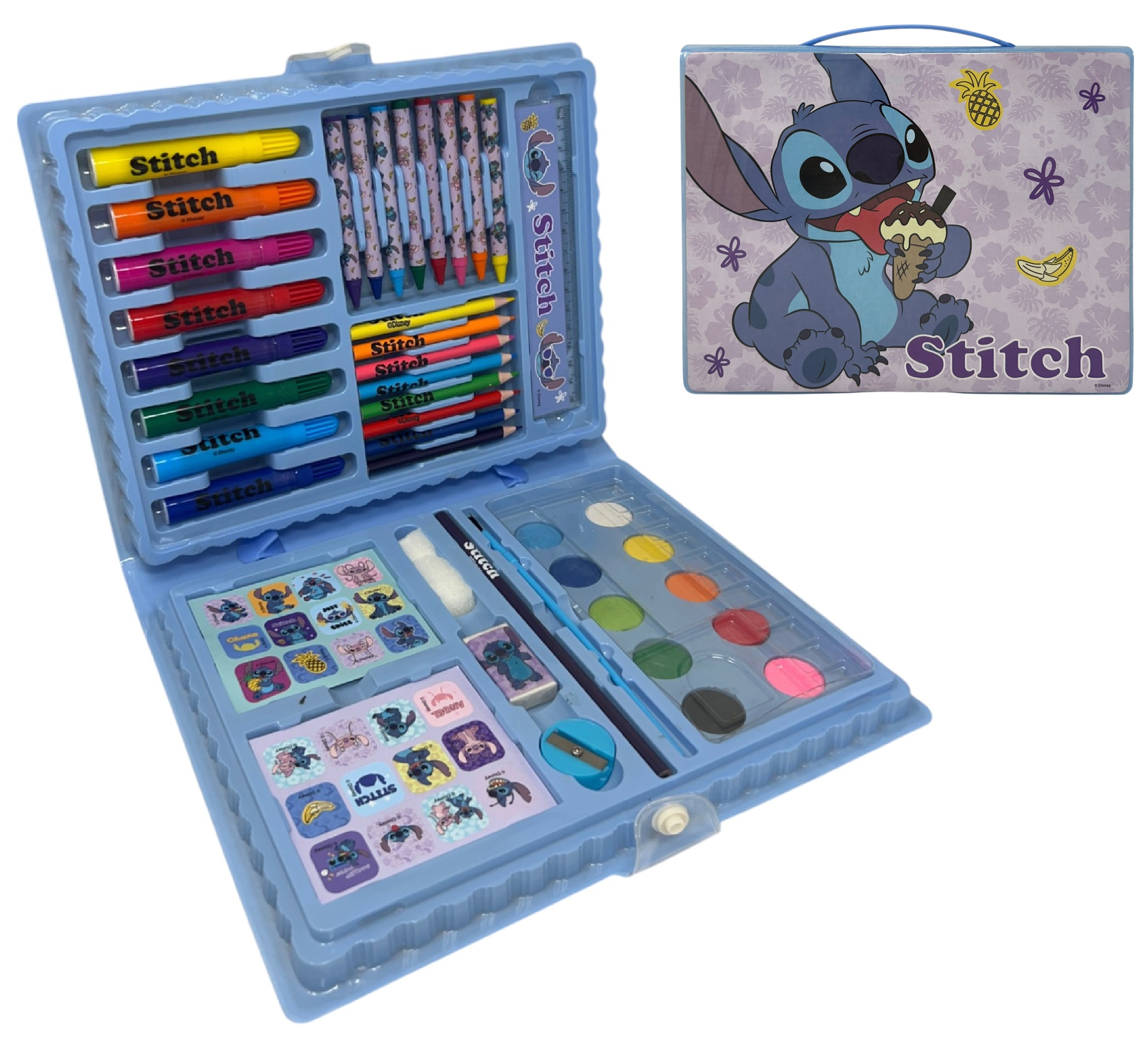 Valigetta 65 Pezzi Stitch DISNEY Scatola Colori Cancelleria Stickers per Bambini - 0845