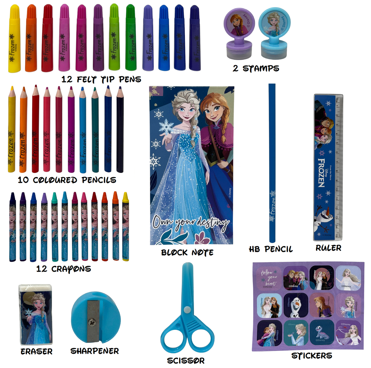 Valigetta 55 Pezzi Frozen DISNEY Scatola Colori Cancelleria Stickers per Bambini - 1237