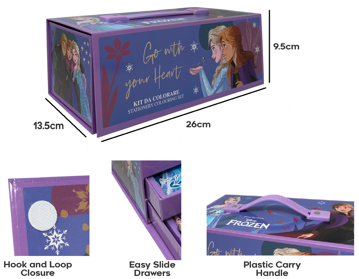 Colori Frozen DISNEY Pennarelli Acquerelli e Pastelli Scatola 52 Pezzi con Cassetti - 0830