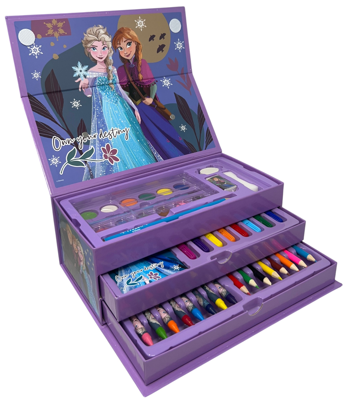 Colori Frozen DISNEY Pennarelli Acquerelli e Pastelli Scatola 52 Pezzi con Cassetti - 0830