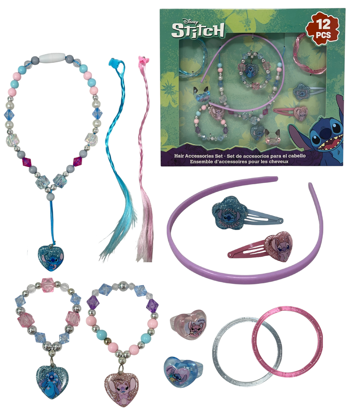 Set Accessori Stitch e Angel DISNEY 12 Pezzi Gioielli Accessori Capelli - St00102