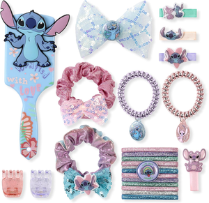Set Accessori Capelli Stitch e Angel DISNEY 24 Pezzi Spazzola Elastici Mollette - St00101