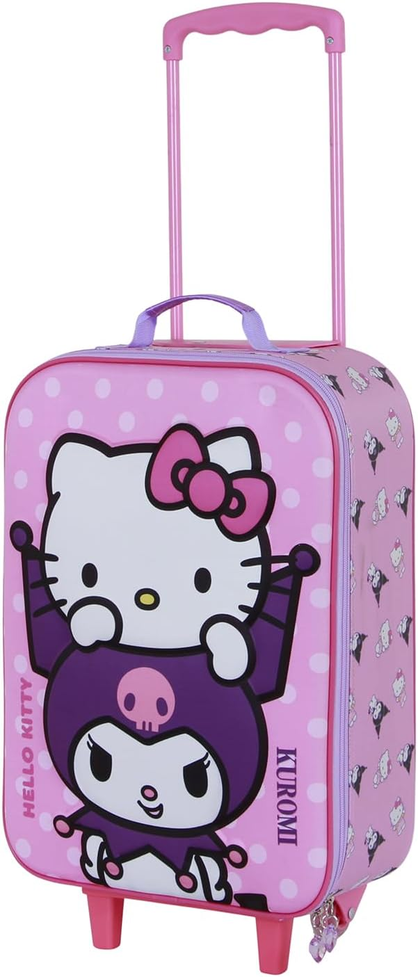 Trolley da Viaggio Hello Kitty Kuromi Valigia Morbida in Tessuto con Manico Allungabile - 08810