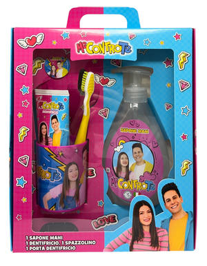 Set Cura Igiene Personale Me Contro Te 4 Pezzi Sapone Mani Dentifricio Spazzolino Bicchiere - J05596mc