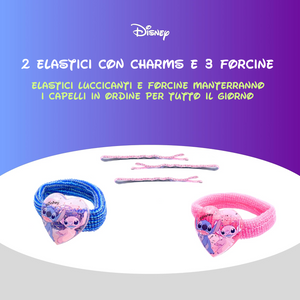 Set Accessori per Capelli Stitch DISNEY 7 Pezzi Mini Spazzola Forcine Elastici Fermaglio - D06576mc