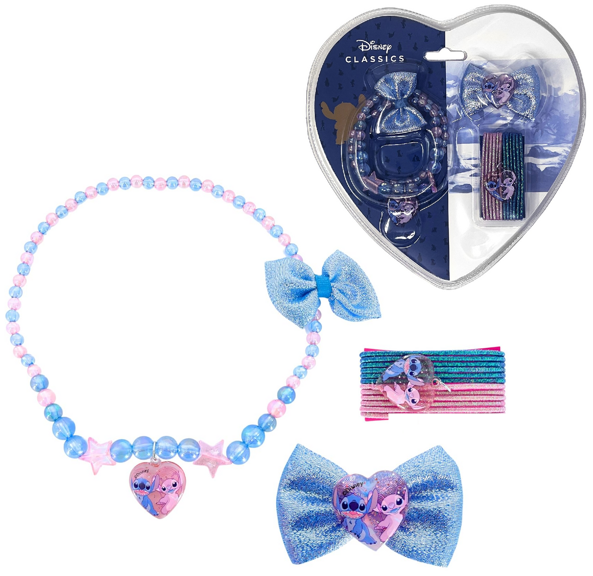 Set Accessori Capelli e Collana Stitch DISNEY 14 Pezzi Elastici Fermaglio - D06577mc