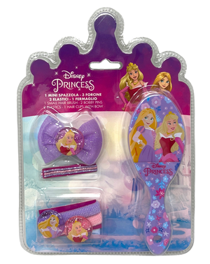 Set Accessori per Capelli Principesse DISNEY 7 Pezzi Mini Spazzola Forcine Elastici Fermaglio - D06566mc