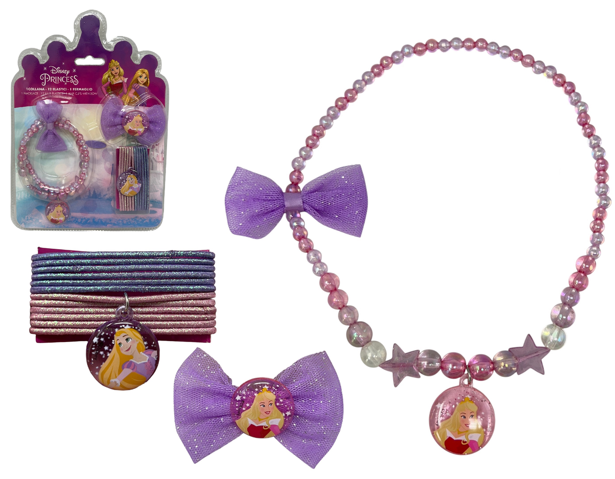 Set Accessori Capelli e Collana Principesse DISNEY 14 Pezzi Elastici Fermaglio - D06567mc