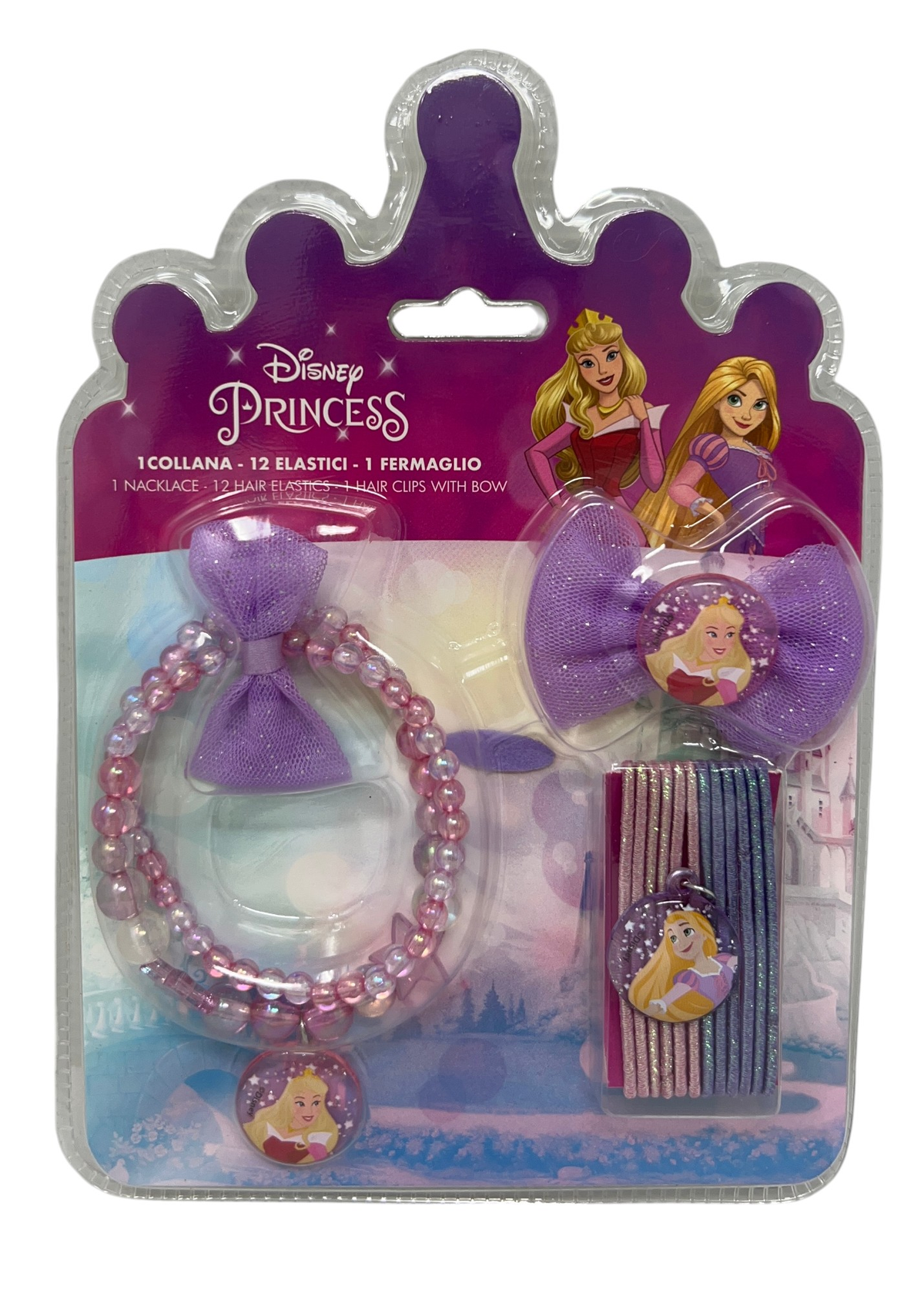 Set Accessori Capelli e Collana Principesse DISNEY 14 Pezzi Elastici Fermaglio - D06567mc