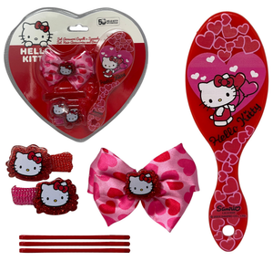 Set Accessori per Capelli Hello Kitty 7 Pezzi Mini Spazzola Forcine Elastici Fermaglio - H09331mc