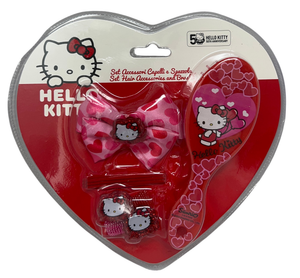 Set Accessori per Capelli Hello Kitty 7 Pezzi Mini Spazzola Forcine Elastici Fermaglio - H09331mc