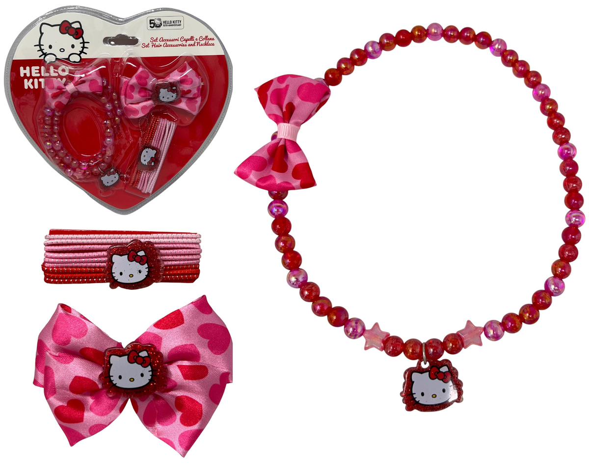 Set Accessori Capelli e Collana Hello Kitty 14 Pezzi Elastici Fermaglio - H09332mc