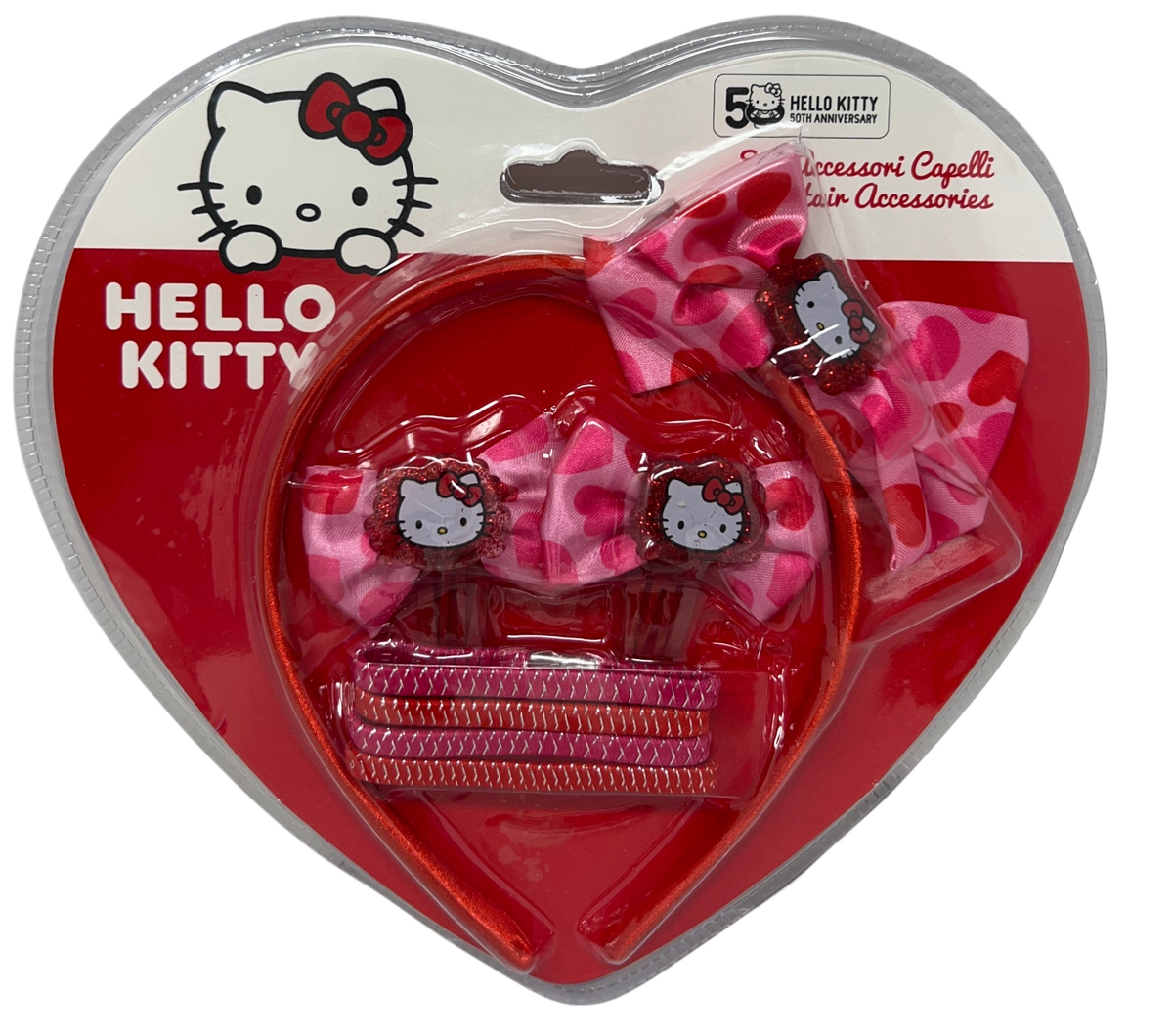 Set Accessori per Capelli Hello Kitty 7 Pezzi Cerchietto Clic Clac Elastici - H0993mc