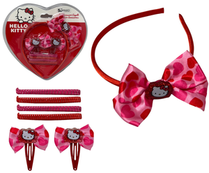 Set Accessori per Capelli Hello Kitty 7 Pezzi Cerchietto Clic Clac Elastici - H0993mc
